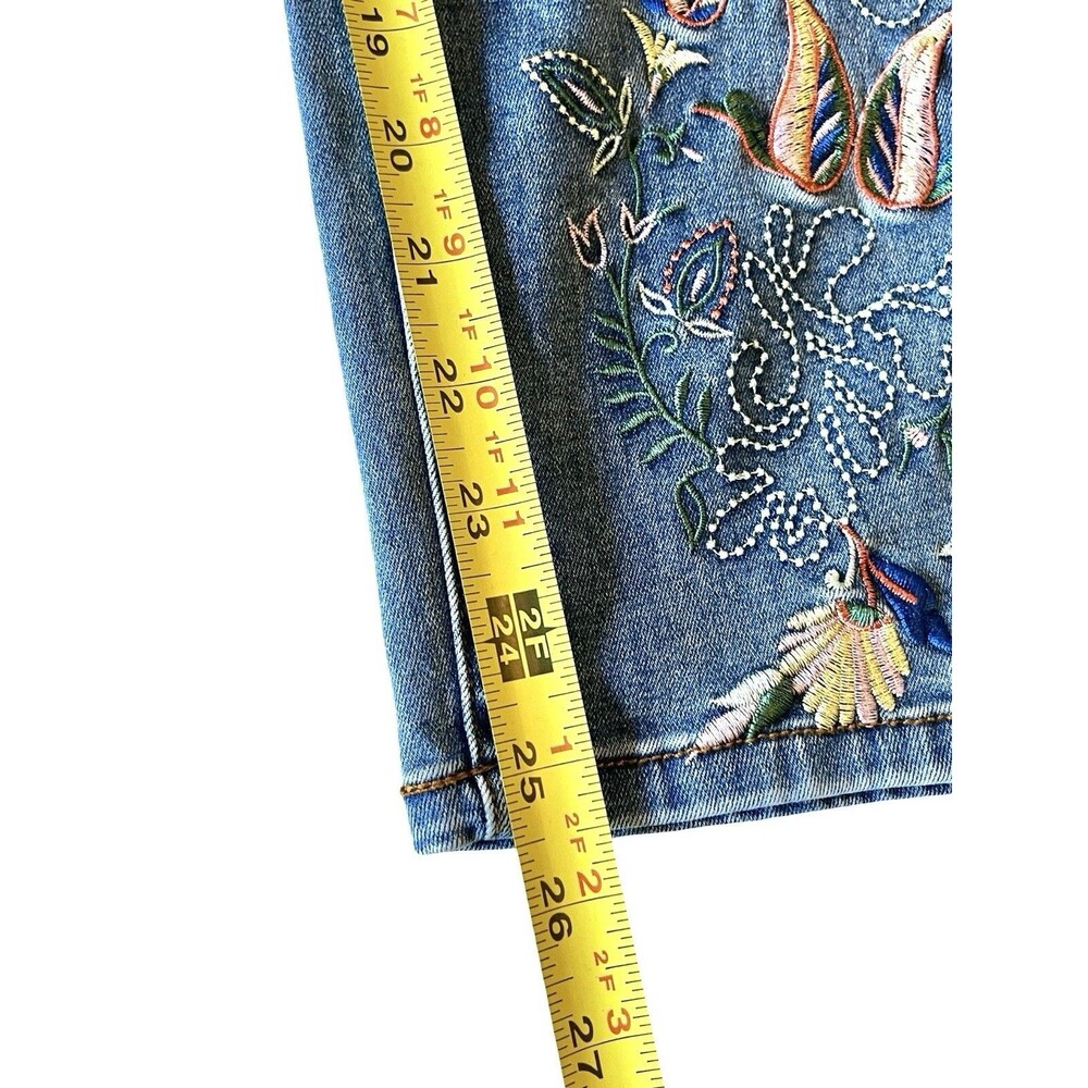 DG2 Diane Gilman Embroidered Floral Paisley Stretch Skinny Ankle Jeans Womens 4P - Picture 9 of 10